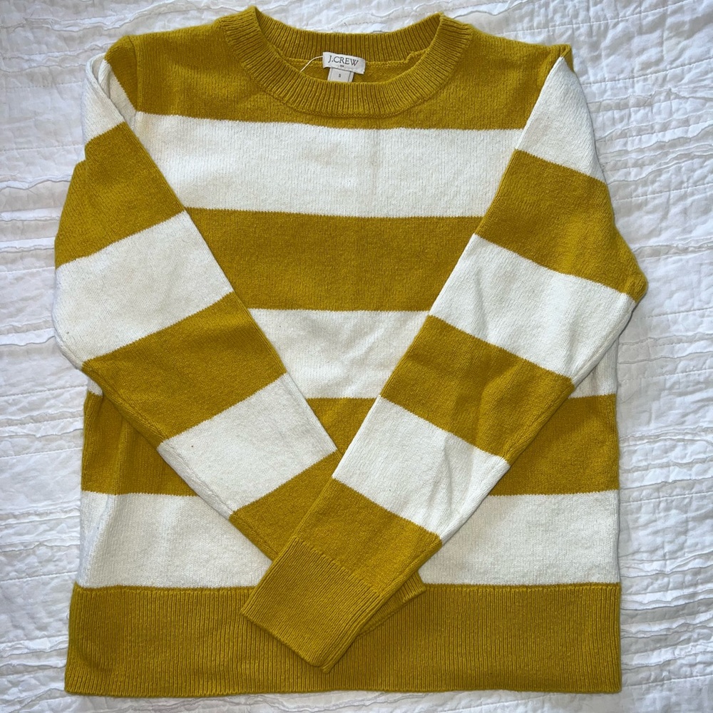 J. Crew White and Gold Striped Sweater
